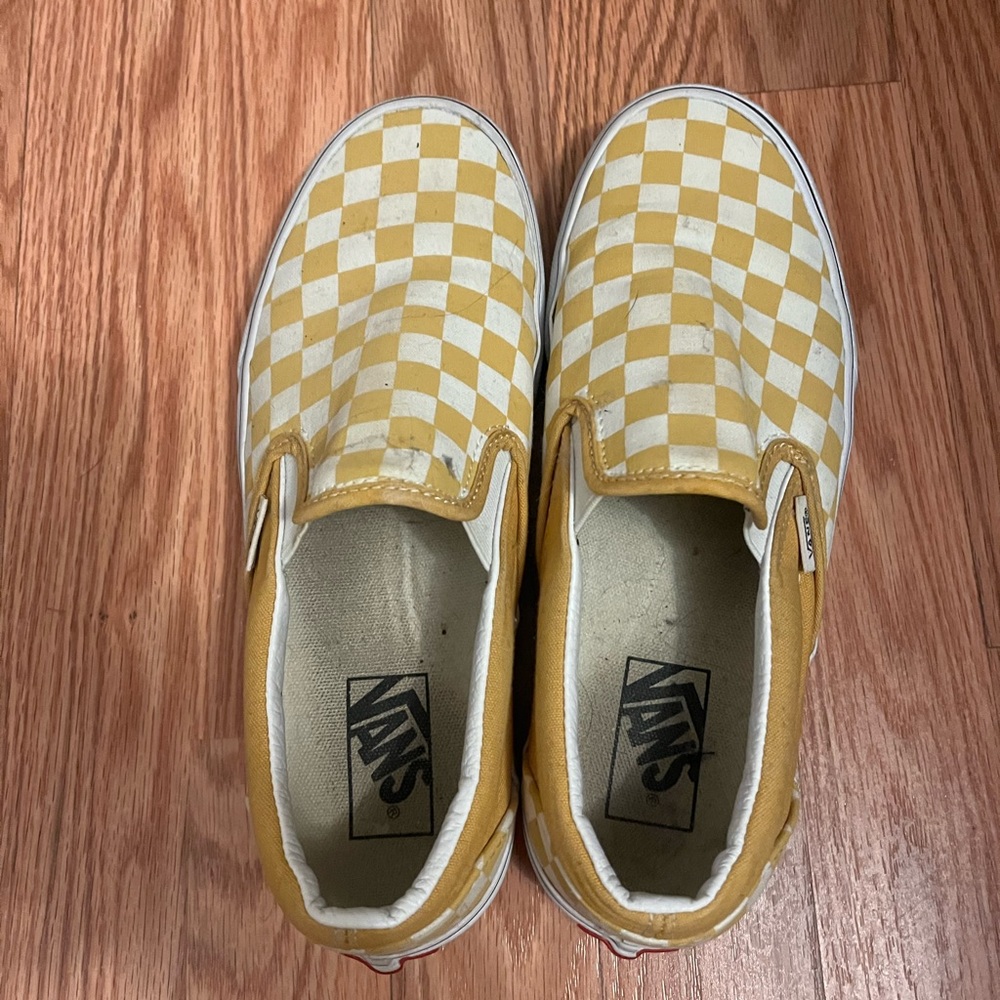 Yellow Checkered Slip on Vans (Womens size 8.5 Mens size 7)